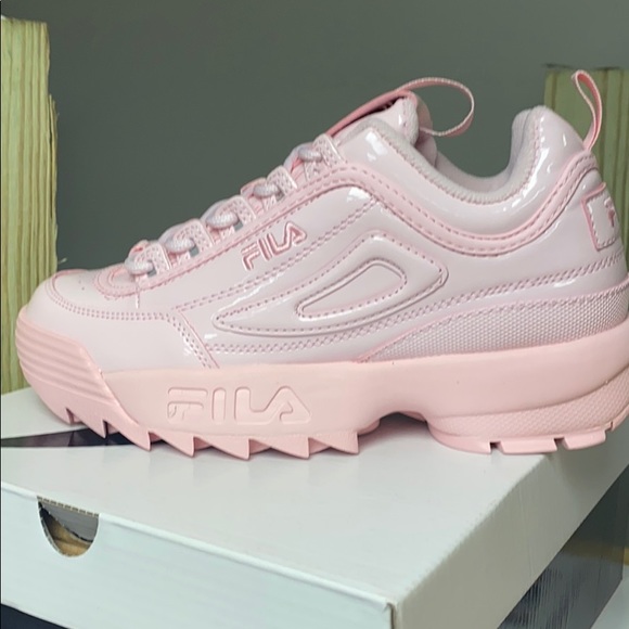 fila dusty pink disruptor ii premium patent sneakers
